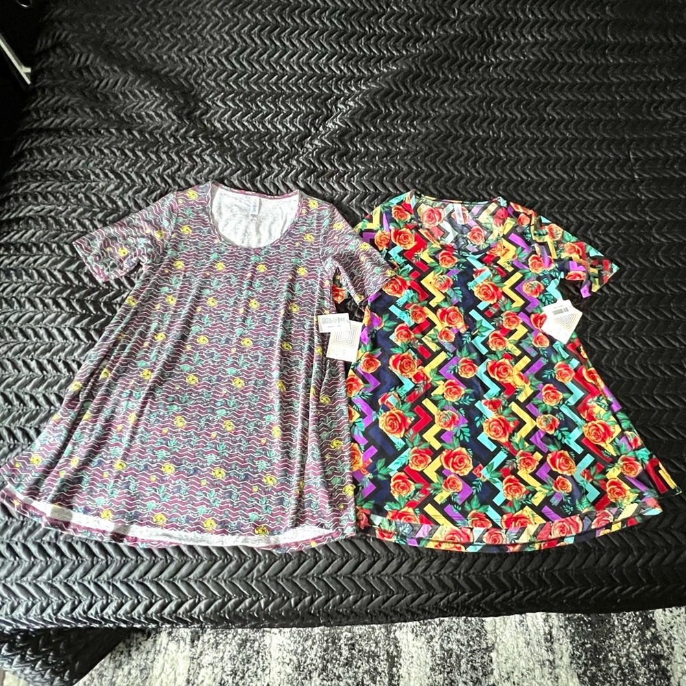 NWT LuLaRoe Perfect Tee Bundle, Size XXS, Floral Chevron Patterns, Ladies Shirts